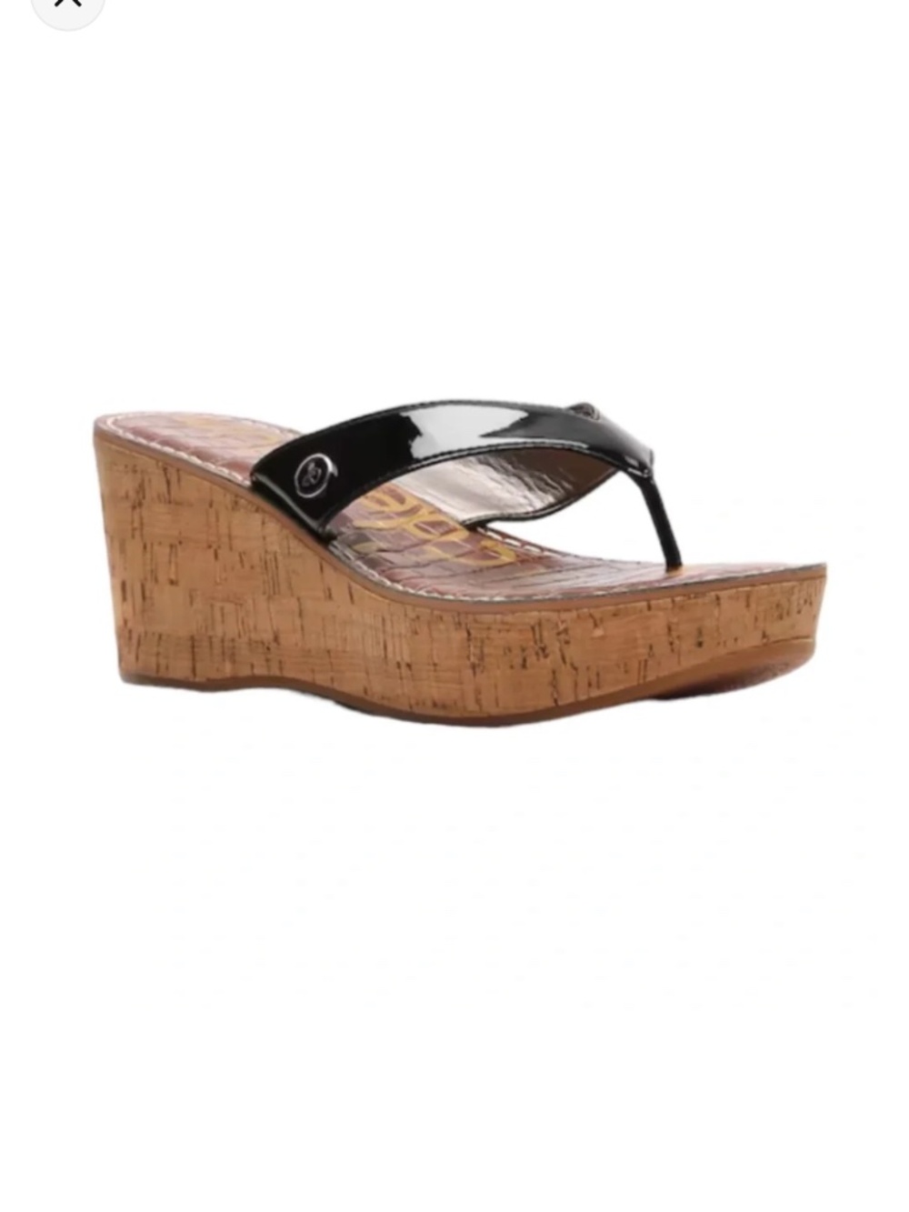 Sam Edelman Black Patten Strap Cork Wedge Slip On Sandal Size 10